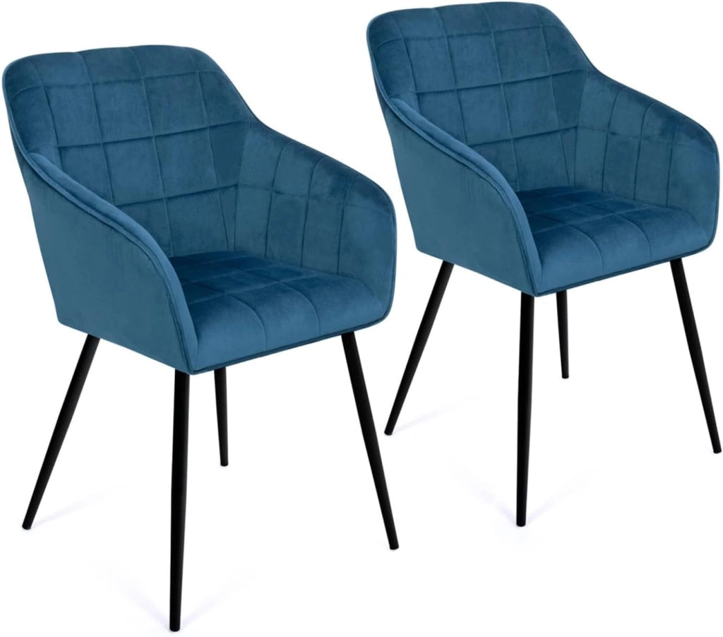 Set di 2 sedie in velluto blu con braccioli MADY