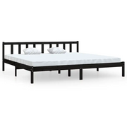 Letto matrimoniale | Letto per adulti | Giroletto Nero in Legno Massello di Pino 200x200 cm