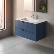 Mobile bagno sospeso Soho colore azzurro opaco con cassetti effetto cannettato 80x45x50H