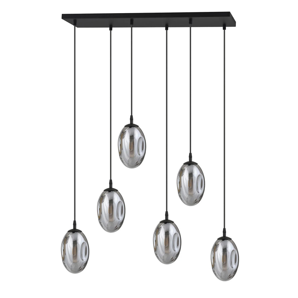 Sospensione Minimal 6 Luci Atalanta Acciaio Nero E Vetro Fumè