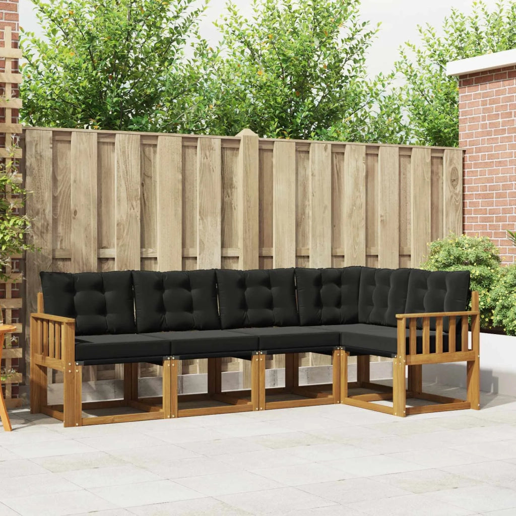 Set di divani da esterno con cuscino 5 pcs Naturale e Nero