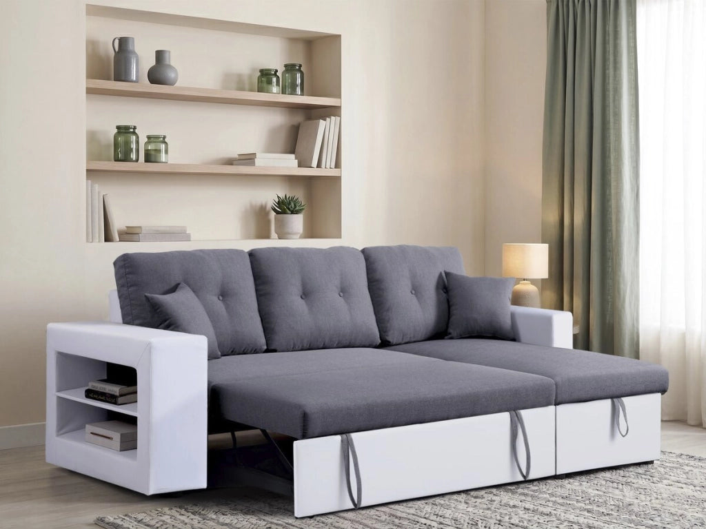 Divano ad angolo "Axel" trasformabile / reversibile - 3 posti - Bianco / Grigio