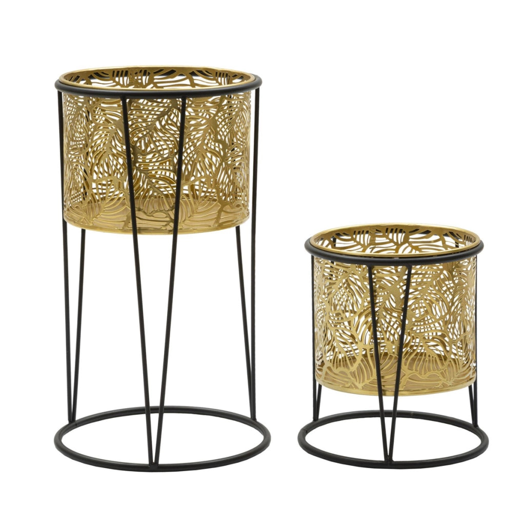 Set di 2 Vasi per Piante VKH399, Oro, Metallo, 21x21x40 cm