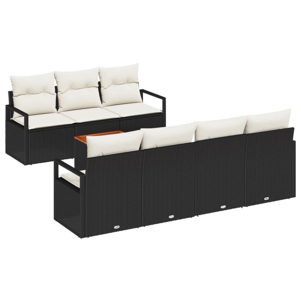 Set Divano da Giardino 8 Pezzi con Cuscini Nero Polyrattan Acacia