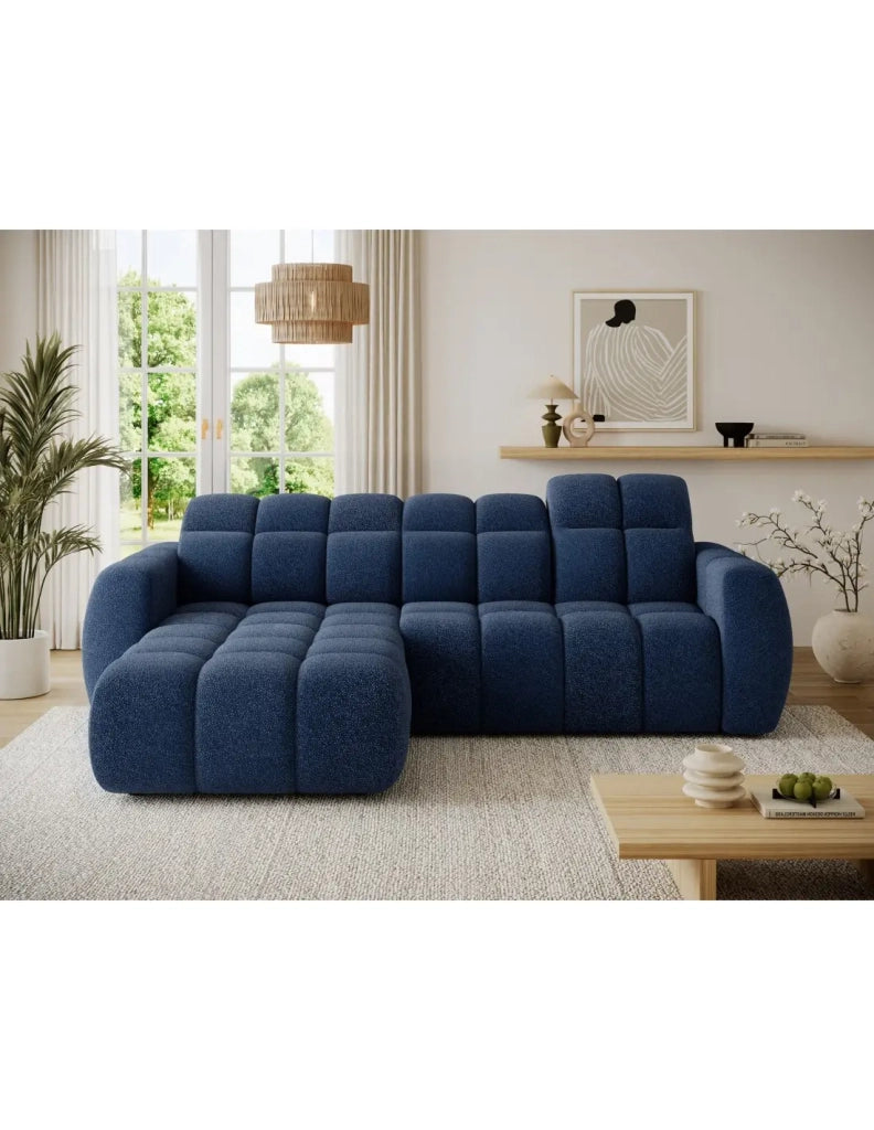 Divano ad angolo elettrico FANOTI 3 posti blu scuro – angolo sinistro