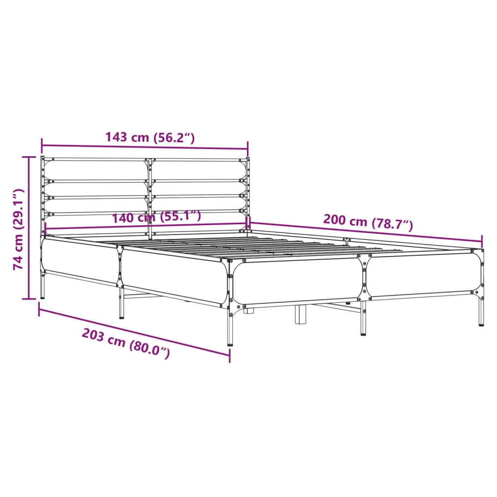 Letto matrimoniale | Letto per adulti | Giroletto Rovere Fumo 140x200 cm in Legno Multistrato Metallo