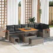 Set Divano da Giardino con Cuscini  9 Pezzi Grigio Polyrattan Acacia