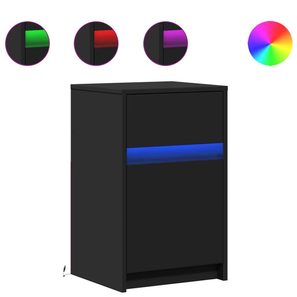 Comodino con Luci LED Nero in Legno Multistrato