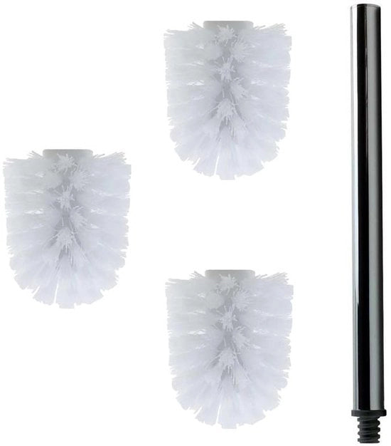 3 x Testine di Spazzola per WC Bianche Diametro ca. 6,5 cm + 1 x Manico in Acciaio Inossidabile 41,5 cm - Spazzola per WC - Spazzola per WC - Spazzola per WC - Spazzolabile - Design Moderno - Alta Qualità - Sostenibile