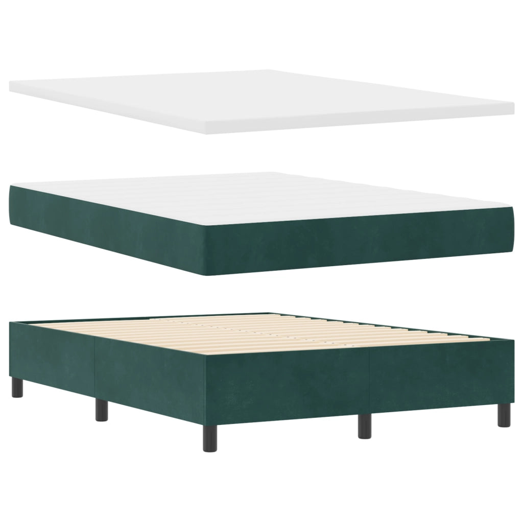Letto Box Spring con Materasso e Panca Verde Scuro 140x200 cm Velluto