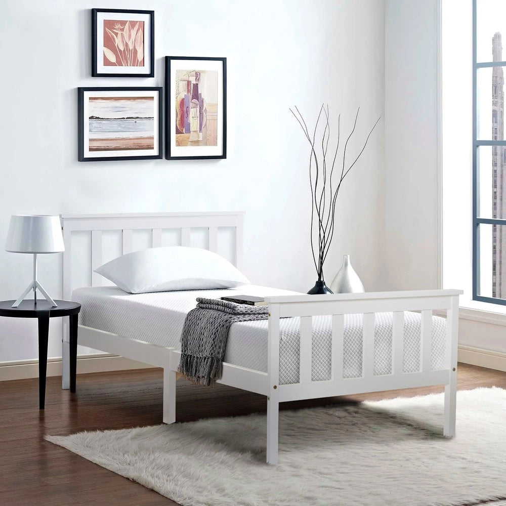 Letto Singolo in Pino Massello con Testiera e Doghe ¨C MINIMAL ¨C Bianco 90x200