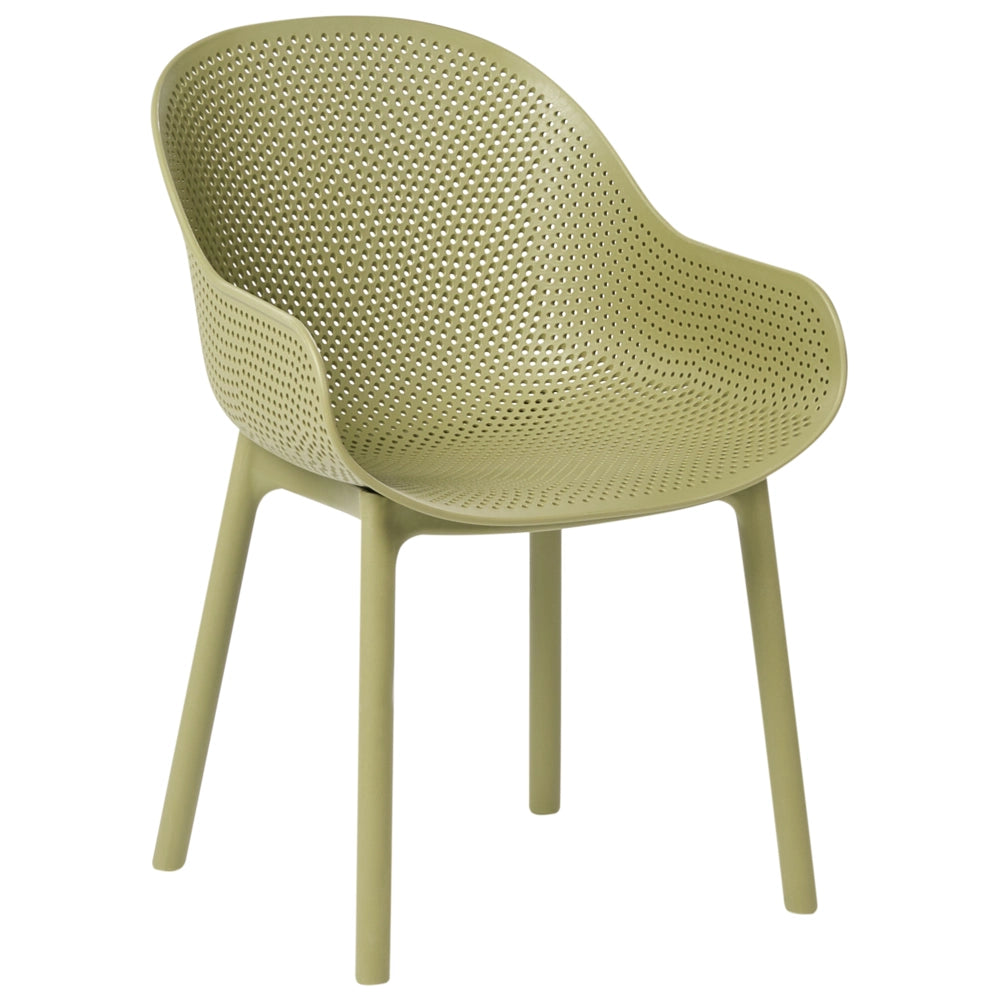 Set di 4 sedie da giardino in plastica verde oliva per interni ed esterni con braccioli, stile moderno e minimalista