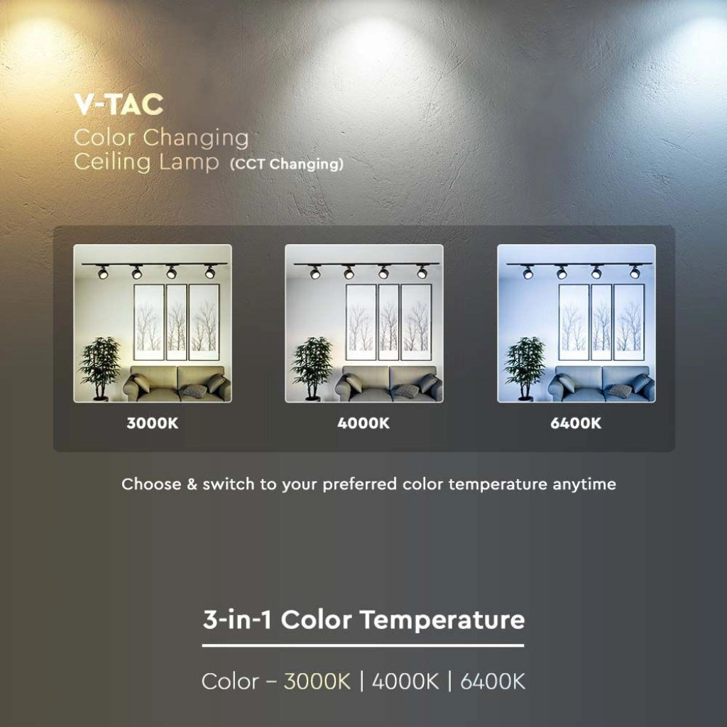 V-Tac Faretto LED Binario Trifase 30W CCT 3in1 Nero COB