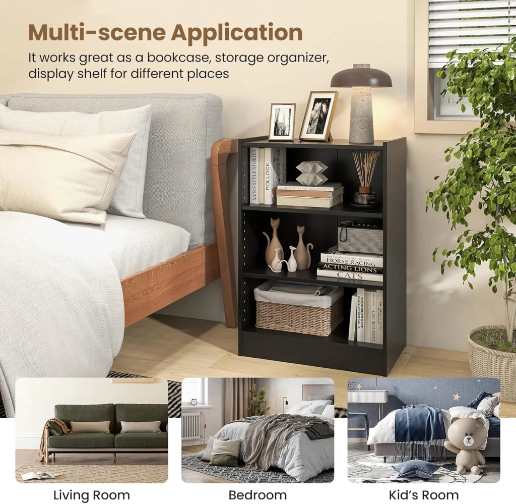 Libreria Aperta a 3 Livelli con Ripiani Regolabili, Libreria a Cubi con Dispositivo Antiribaltamento per Soggiorno, Camera da Letto, 50x30x75 cm, 3 Colori (Nero)