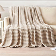 Fleece plaid soffice e caldo 125 x 150 cm - Beige, look corduroy con comfort morbido per letto, camera da letto e viaggio