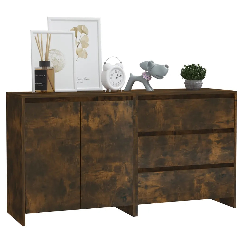 Credenze 2 pz | Madia | Buffet da pranzo | Armadio da pranzo Rovere Fumo in Legno Multistrato