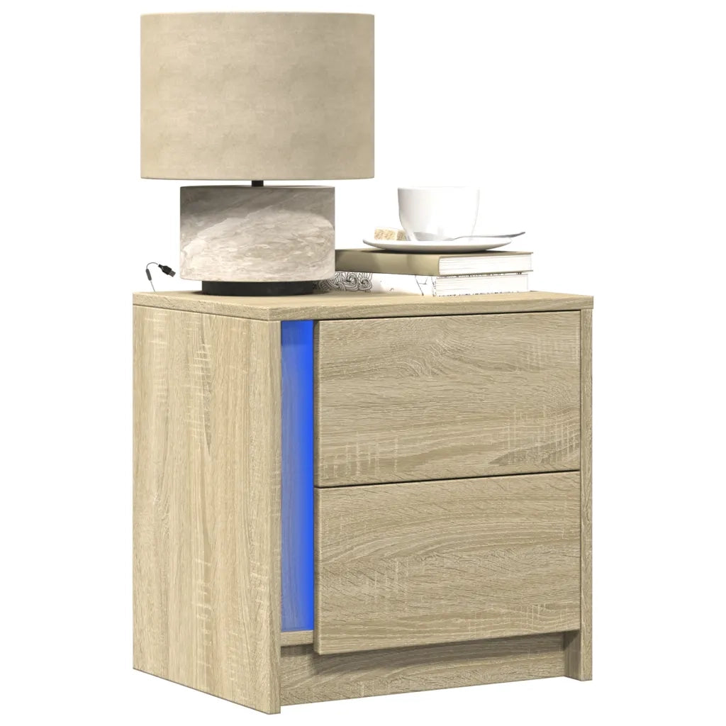 vidaXL Comodini con Luci LED 2pz Rovere Sonoma in Legno Multistrato