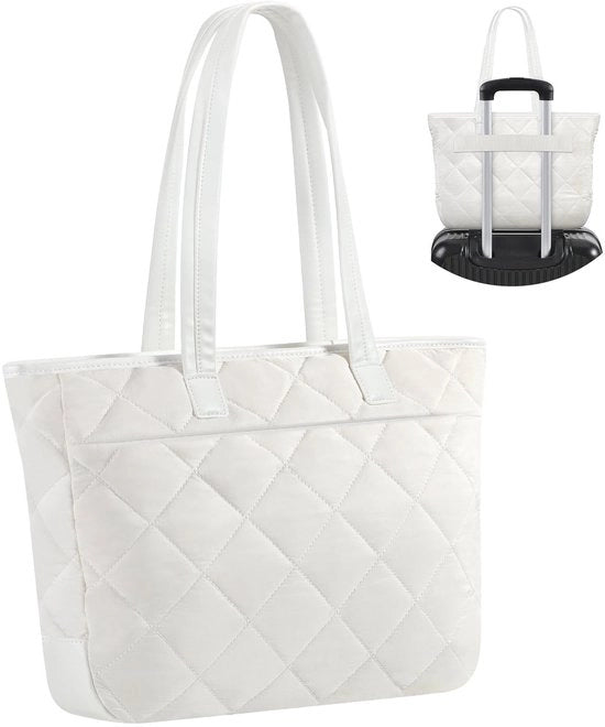 Borsa imbottita, borsa imbottita per donna, grande borsa imbottita, borse per viaggio imbottite, borsa per donna da viaggio, borsa laptop imbottita con più compartimenti, bianca latte