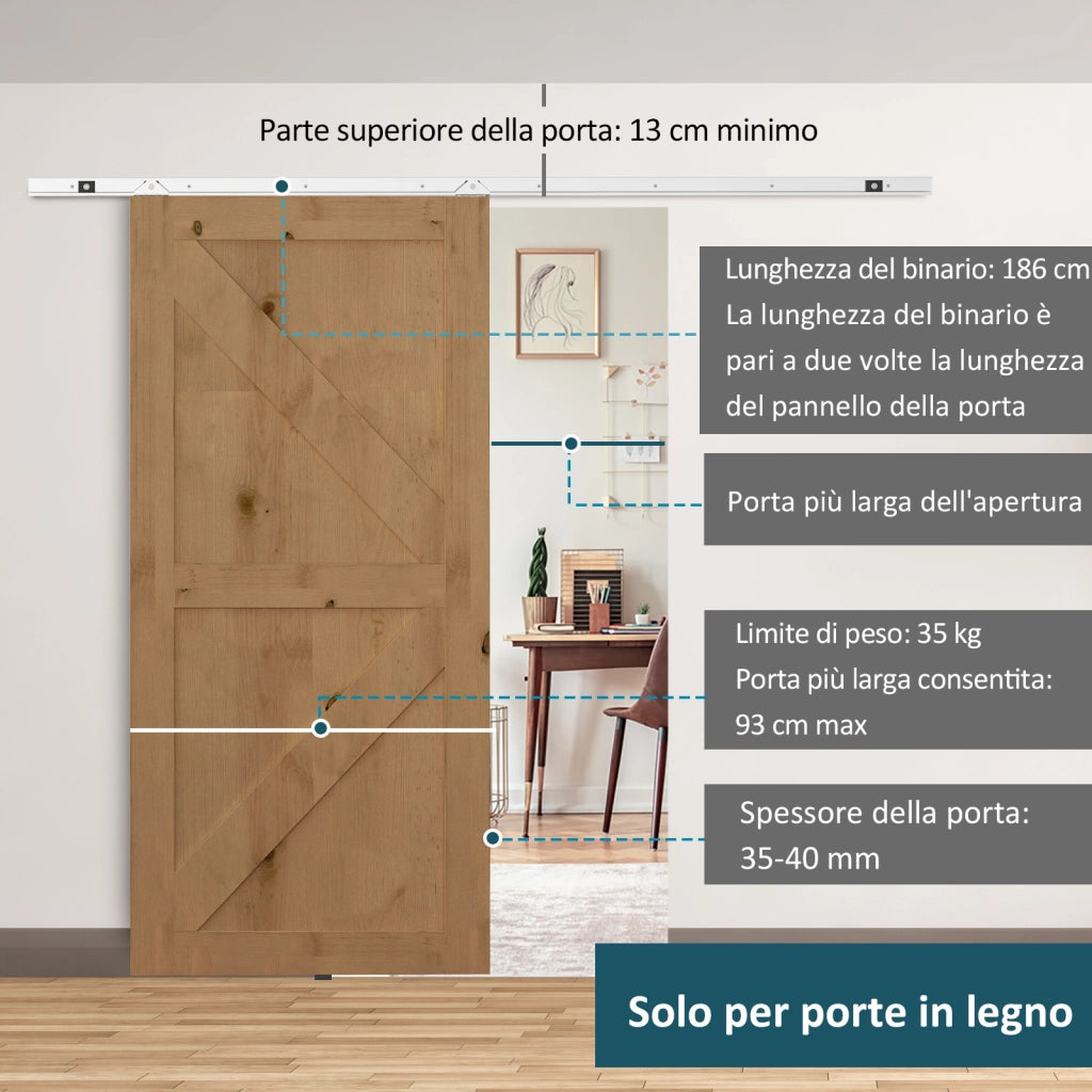 Kit Porta Scorrevole ¨C zephmum ¨C Metallo, 186x2.5x3.77 cm