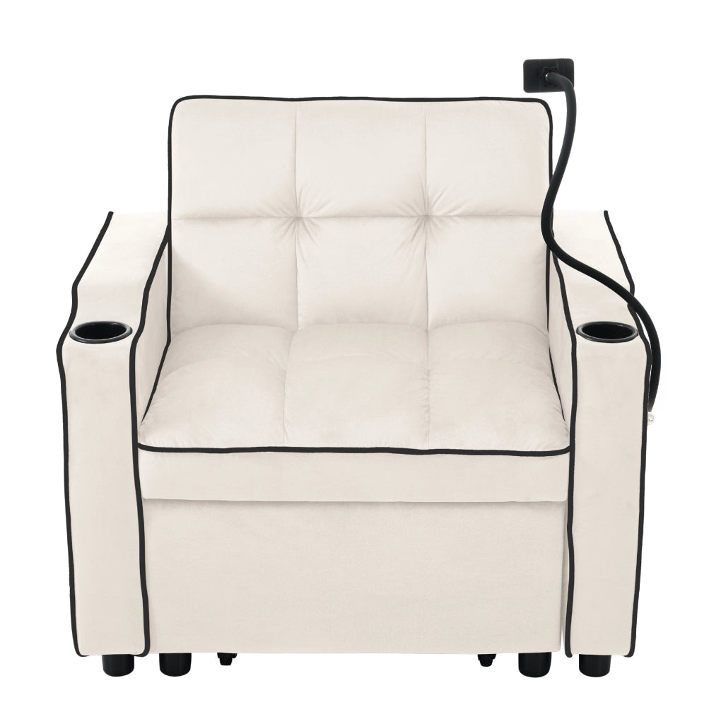Poltrona letto 83x167x76 cm beige in velluto - schienale regolabile