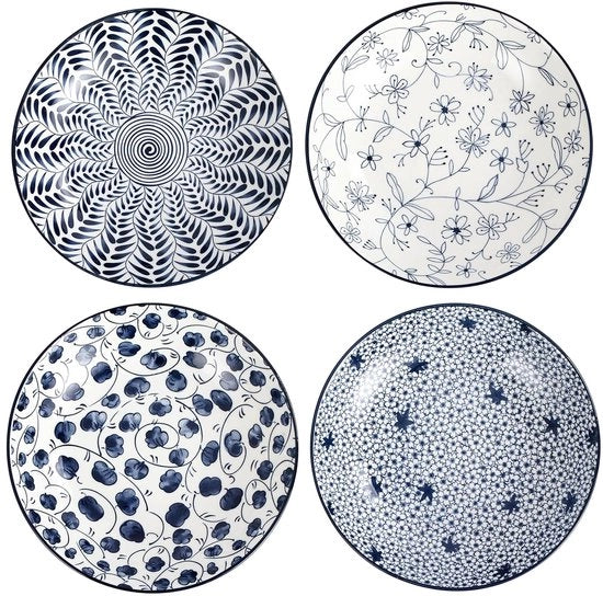 Piatti rotondi - ceramica ecologica - set da 4 - blu/bianco - 20 cm