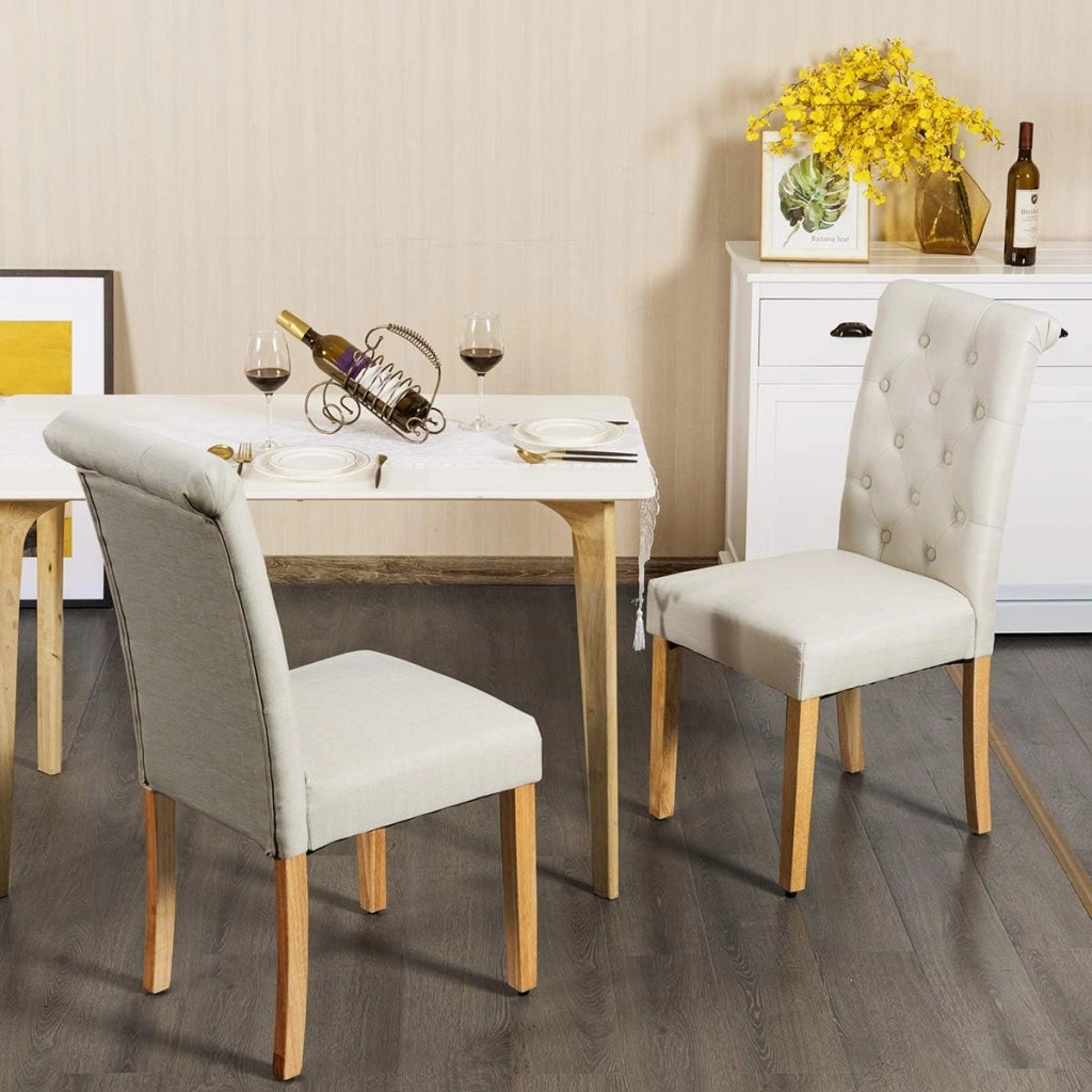 Set di 2 sedie da pranzo imbottite, eleganti sedie imbottite con schienale alto e gambe in legno massello, 61 x 46 x 100 cm, per ristorante, caffetteria (beige)