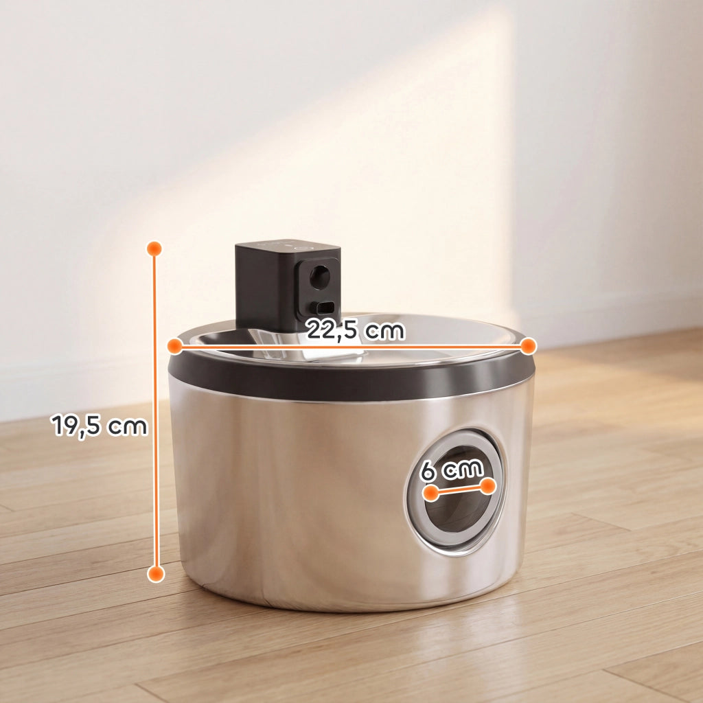 Fontana per Gatti 4L Senza Fili ¨C Minimal ¨C Acciaio Inox LED Argento