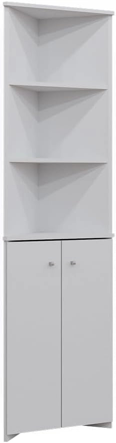 Armadio per il bagno Fynn, Bianco, 51.5 x 175 cm Armadio angolare a 2 ante, da parete per la conservazione di accessori da bagno