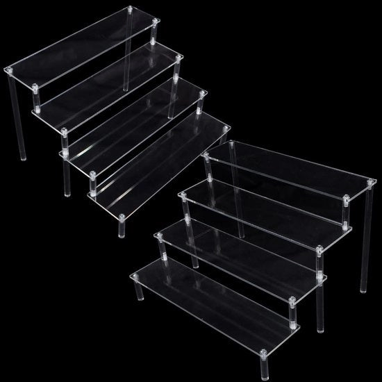 Display stand 4 ripiani in acrilico trasparente - 2 pezzi - 30 x 8 cm - per cosmetici/orologi - realizzato in acrilico di alta qualità
