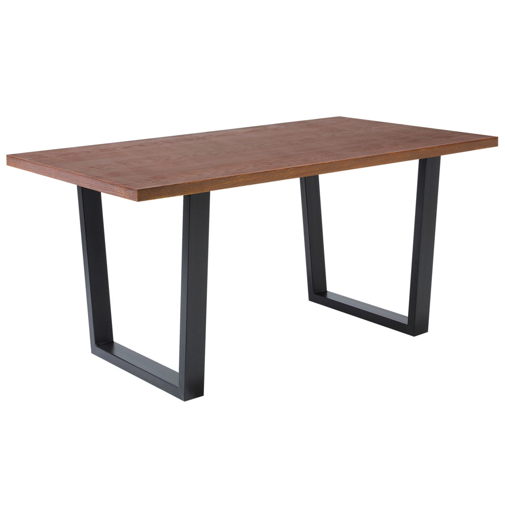 Tavolo da pranzo con piano in noce scuro e gambe a slitta in metallo nero 160 x 90 cm Industriale moderno