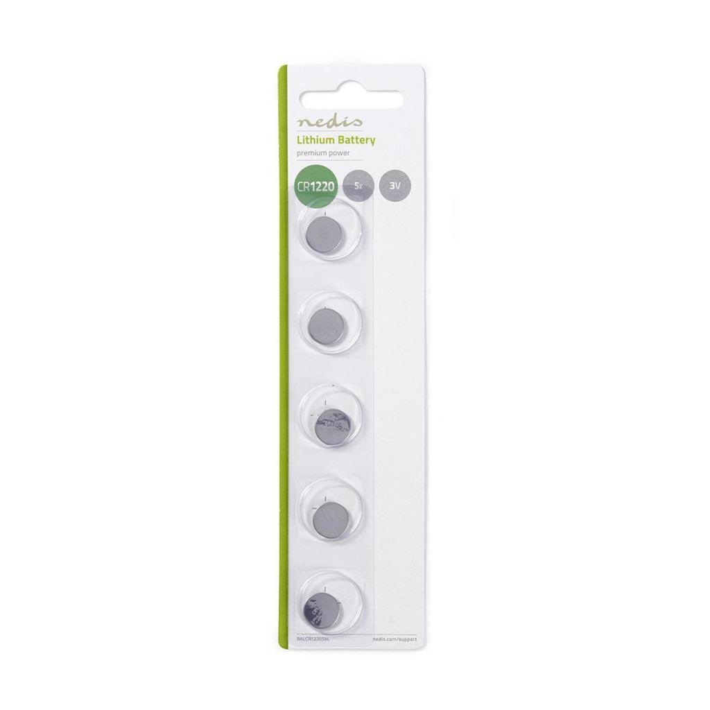 Confezione di 5 batterie a bottone al litio CR1220 3V DC pronte all'uso  Nedis