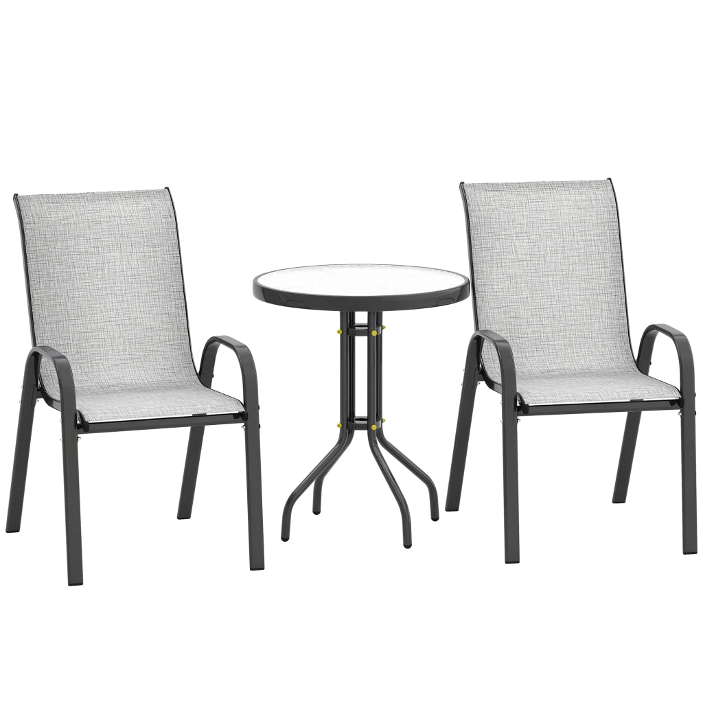 Set da Giardino 3 Pezzi con 2 Sedie e Tavolino Rotondo ¨C zephmum ¨C Grigio Acciaio ?60x71 cm