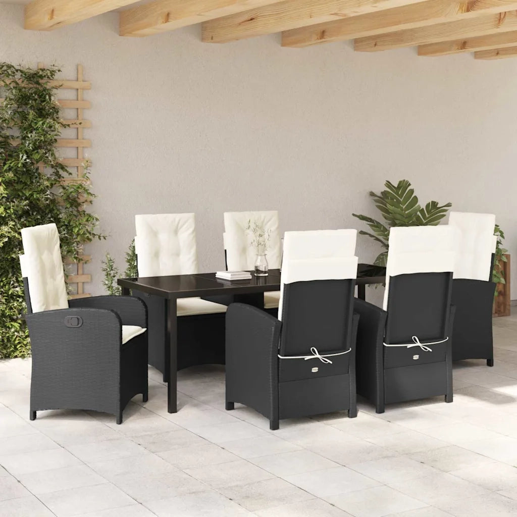 Set da Pranzo per Giardino con cuscino 7 pcs Nero polyrattan 3380258