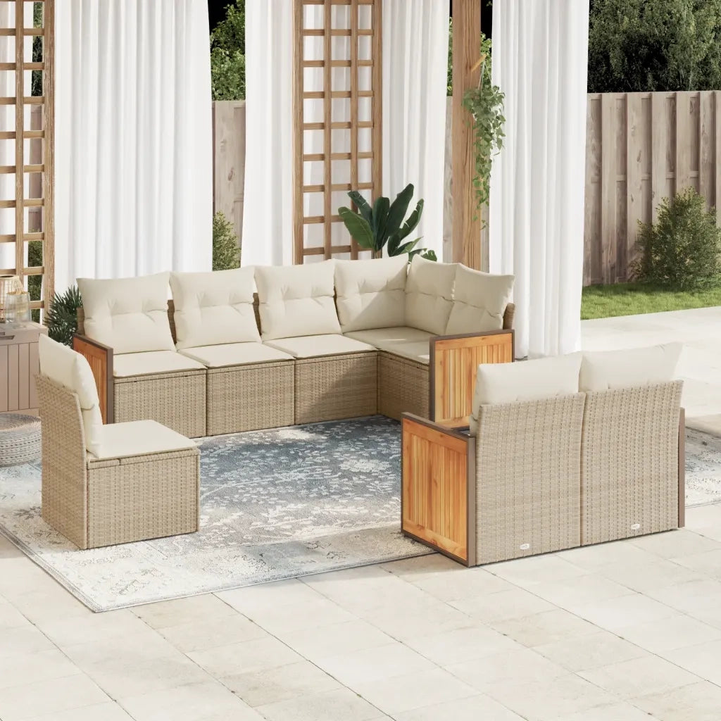 Set Divano da Giardino 8 pz con Cuscini Beige in Polyrattan 3260245