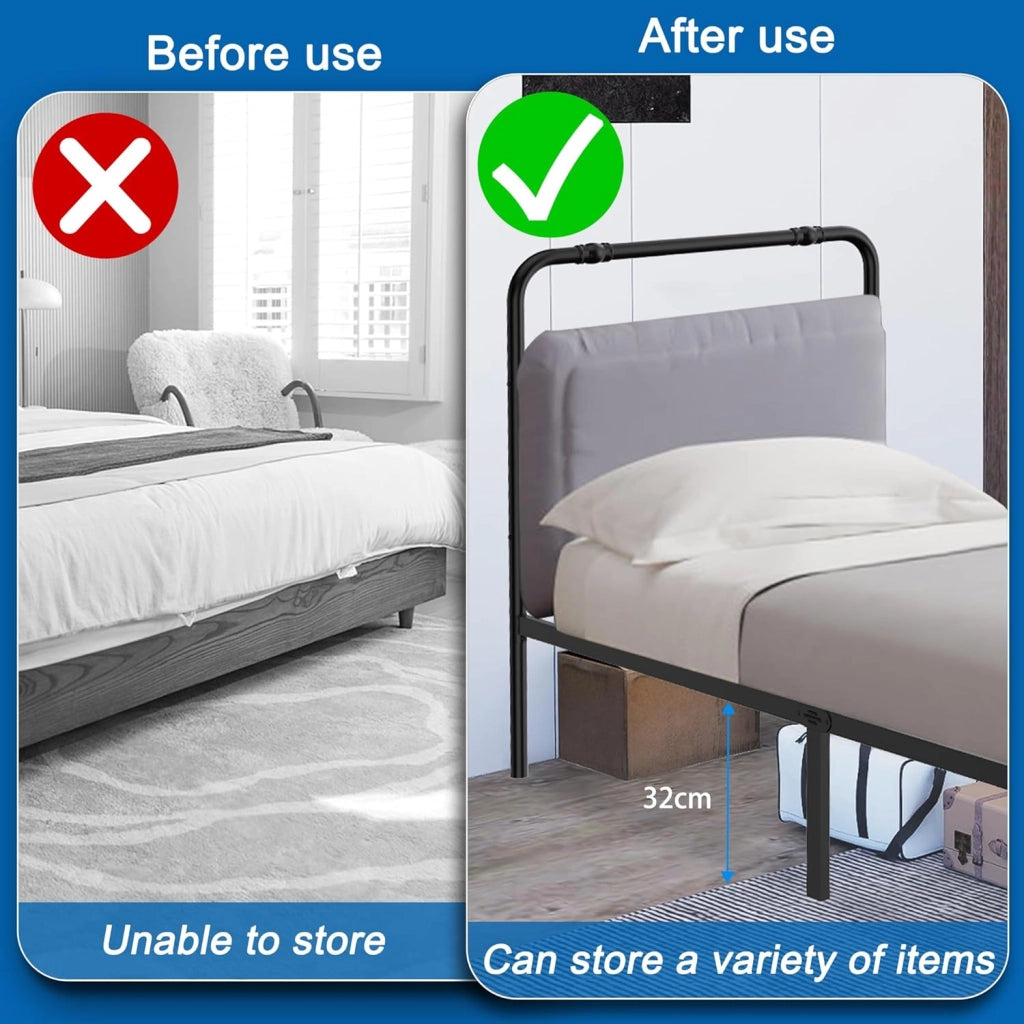 Letto con testiera alta, 90 x 200 cm, in metallo, con vano portaoggetti, in metallo, per letto degli ospiti, letto singolo