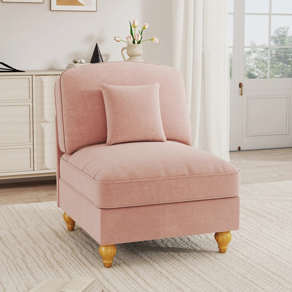 Divano Windsor in Chenille Rosa senza Braccioli con Cuscino