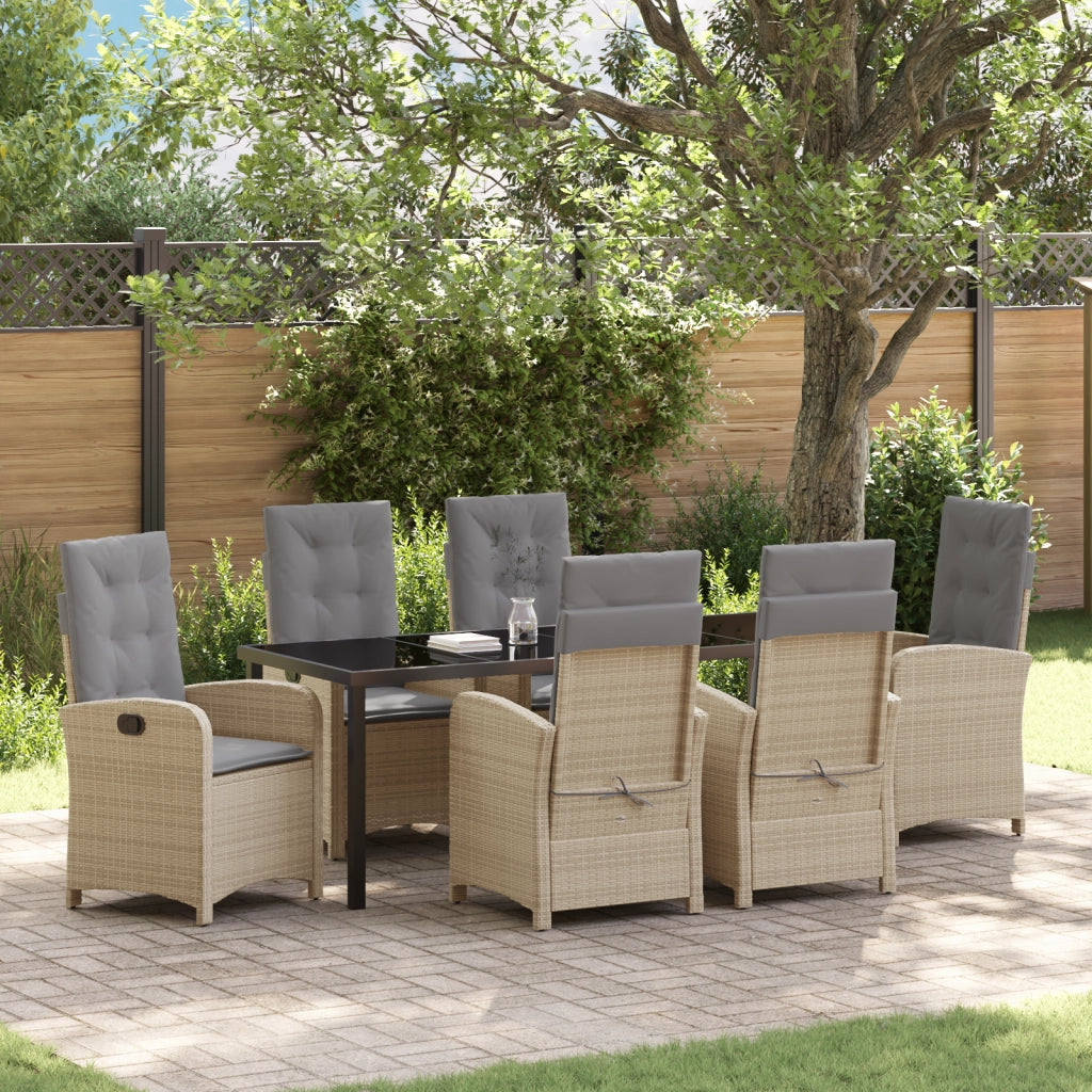 Set di Mobili da Giardino a 7 Pezzi con Cuscini - Rattan Poliestere Beige
