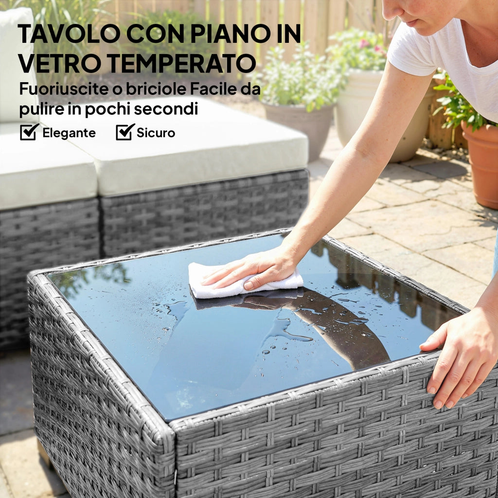 Set 6 Pezzi >Salotto da Giardino con Divano Modulare Tavolino e Cuscini in Rattan e Acciaio Grigio