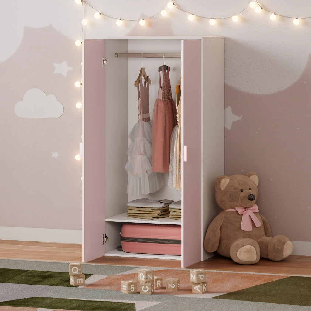 Armadio per Cameretta Sandnes a 2 Ante 123 x 60 x 40 cm - Bianco/Rosa [en.casa]