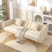 OKWISH Divano Letto 2 Posti, Schienale e Braccioli Regolabili, Cuscini Inclusi, Velluto e Schiuma, Beige