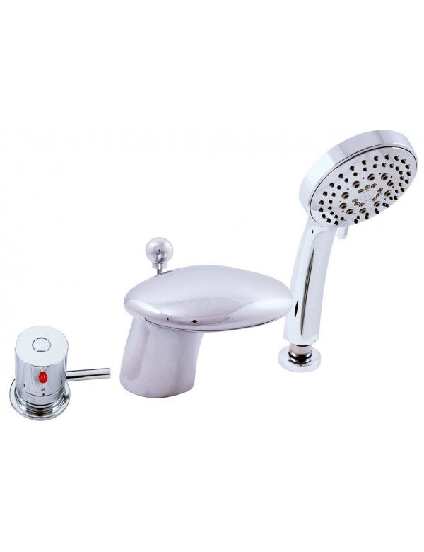 Miscelatore termostatico vasca a 3 fori con cascata in ottone cromato