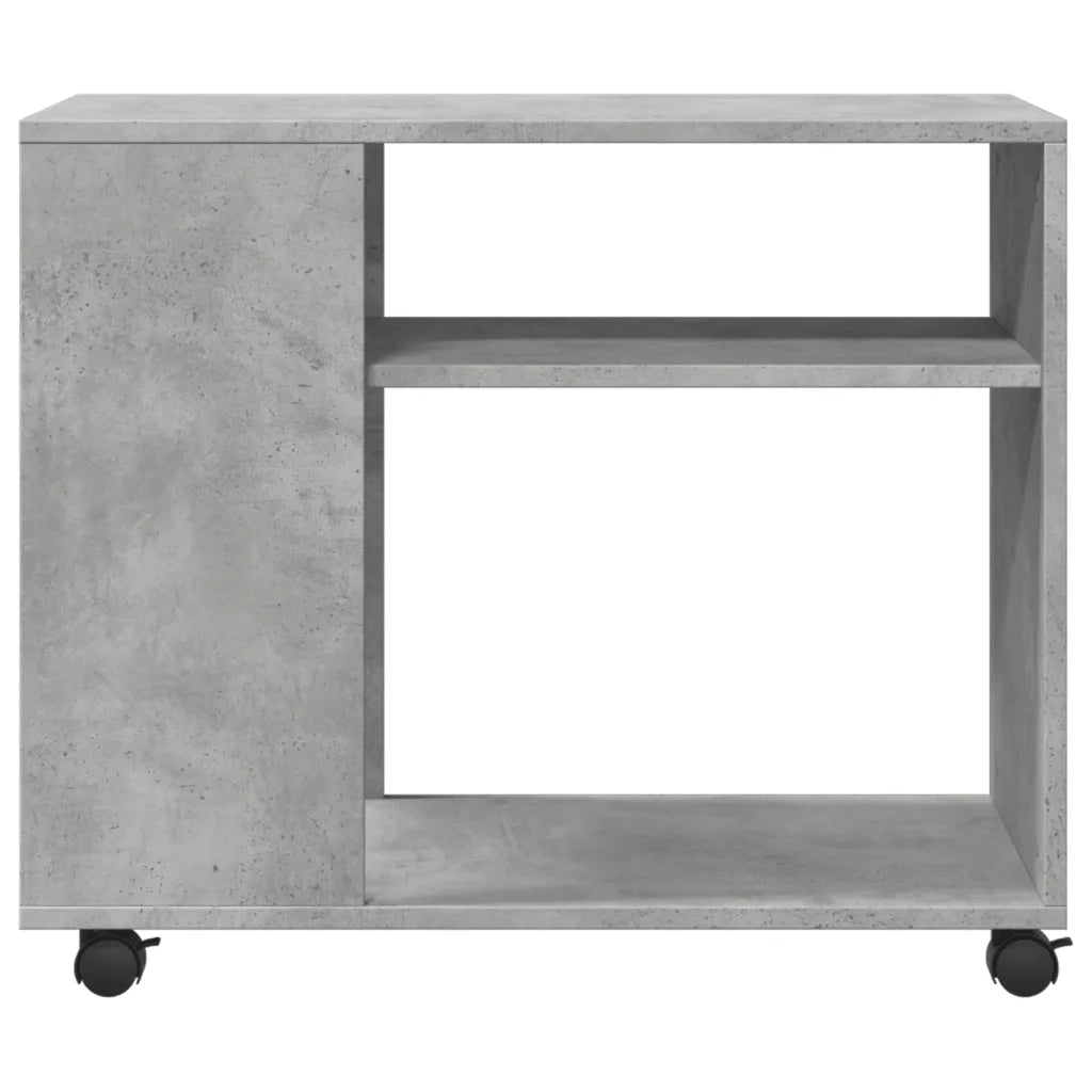 Tavolino con Ruote Grigio Cemento 70x35x60 cm in Truciolato