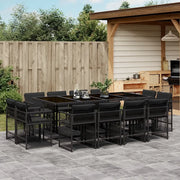Set da Pranzo da Giardino 13pz con Cuscini Nero in Polyrattan