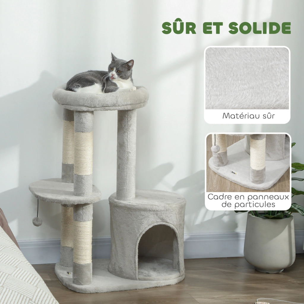 Albero per gatti con tiragraffi, piattaforma e palla ¨C zephmum ¨C grigio chiaro 60x45x90 cm