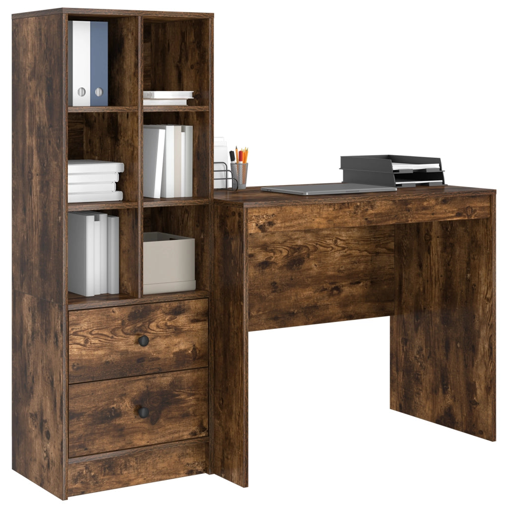 Scrivania con archiviazione in rovere affumicato, legno ingegnerizzato