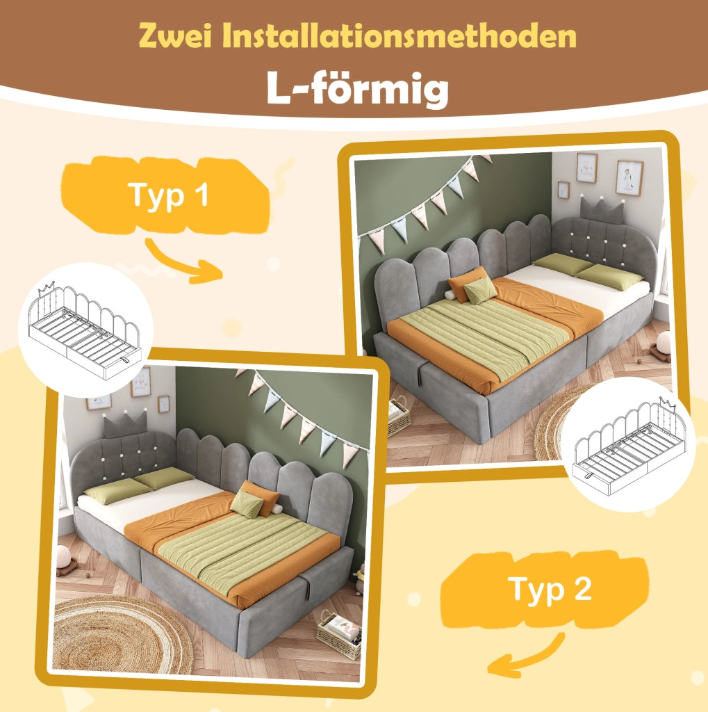 Letto singolo 90x190 cm con contenitore idraulico grigio