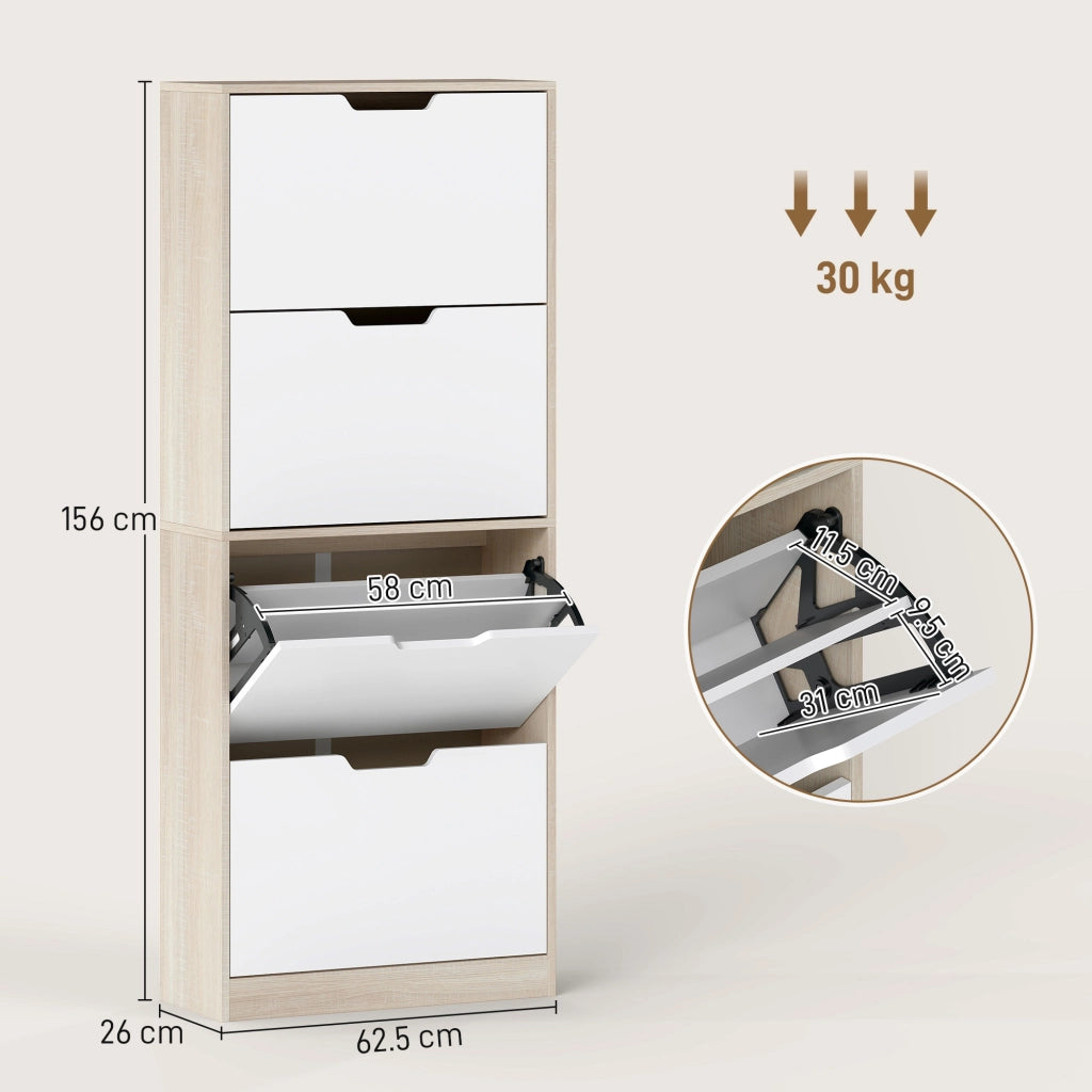 Scarpiera a 4 Cassetti Salvaspazio ¨C zephmum ¨C Legno e Bianco 62.5x26x156 cm