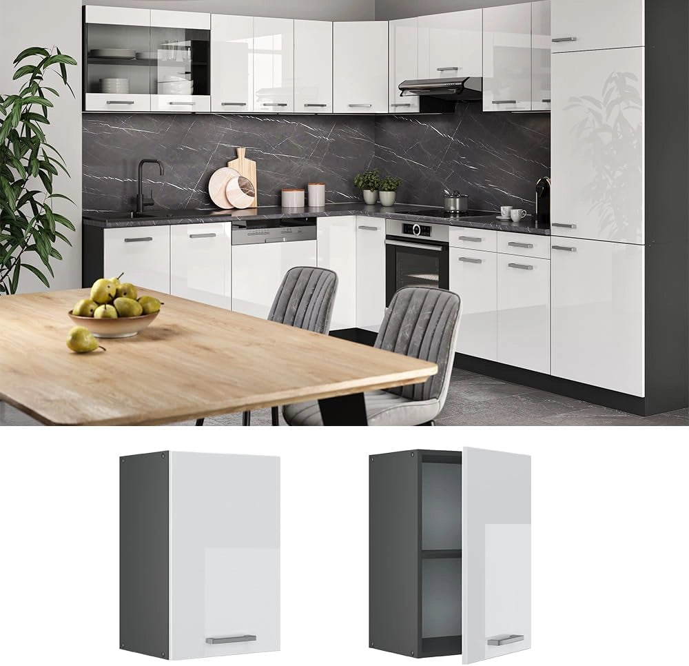 Pensile da cucina R-Line, Bianco lucido, 40 cm, per la libera combinazione all'interno di sistemi cucina modulari