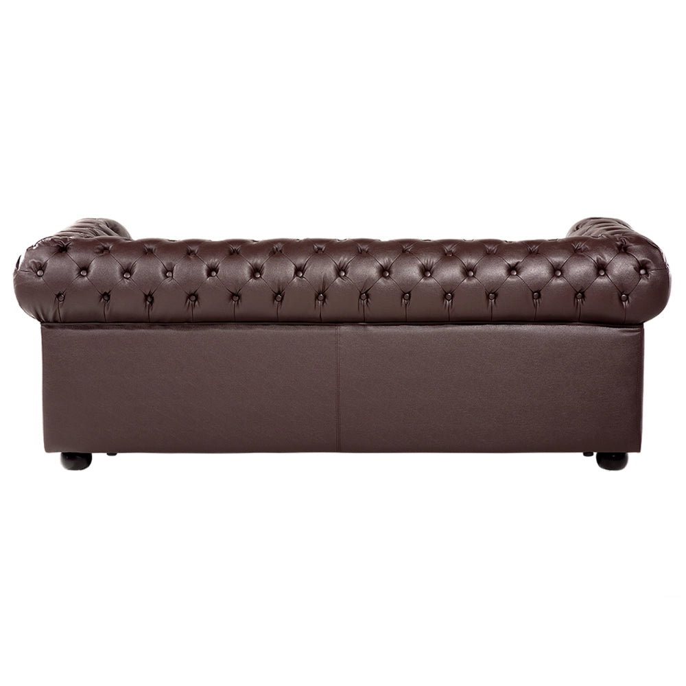 Divano Chesterfield dallo stile vintage a 3 posti in vera pelle marrone