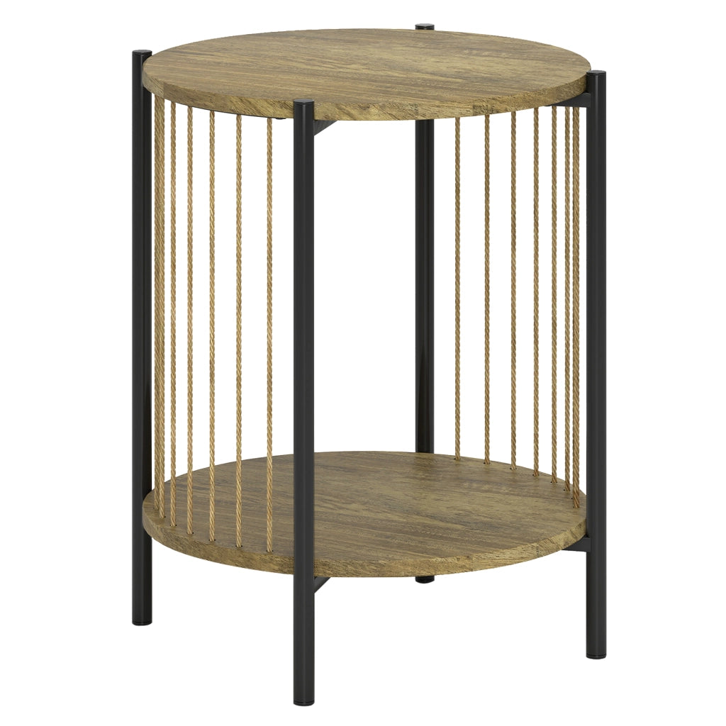 Tavolino da caff¨¨ rotondo 2 livelli ¨C Xylo ¨C struttura acciaio legno naturale 43,5x43,5x51 cm